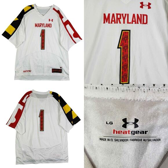 Maryland Terrapins Under Armour White Football Jersey Men’s Large Heatgear - Picture 1 of 13